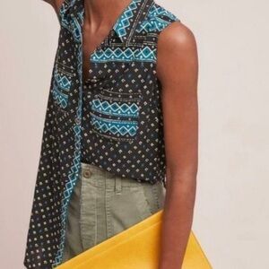 Anthropologie Akemi + Kin Black & Teal Geometric Sleeveless Top, Size Small